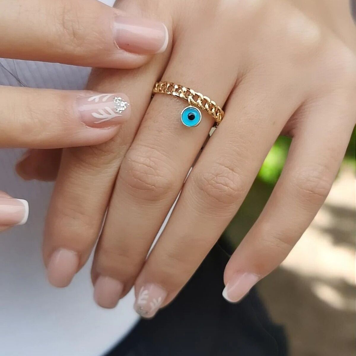 14 AYAR NAZAR BONCUĞU SALLANTILI ZİNCİR MODEL ALTIN YÜZÜK