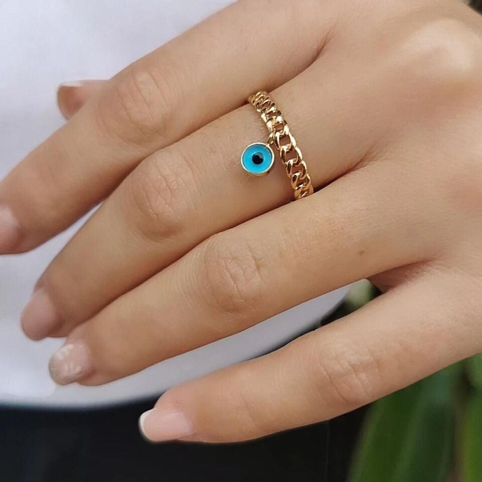 14 AYAR NAZAR BONCUĞU SALLANTILI ZİNCİR MODEL ALTIN YÜZÜK