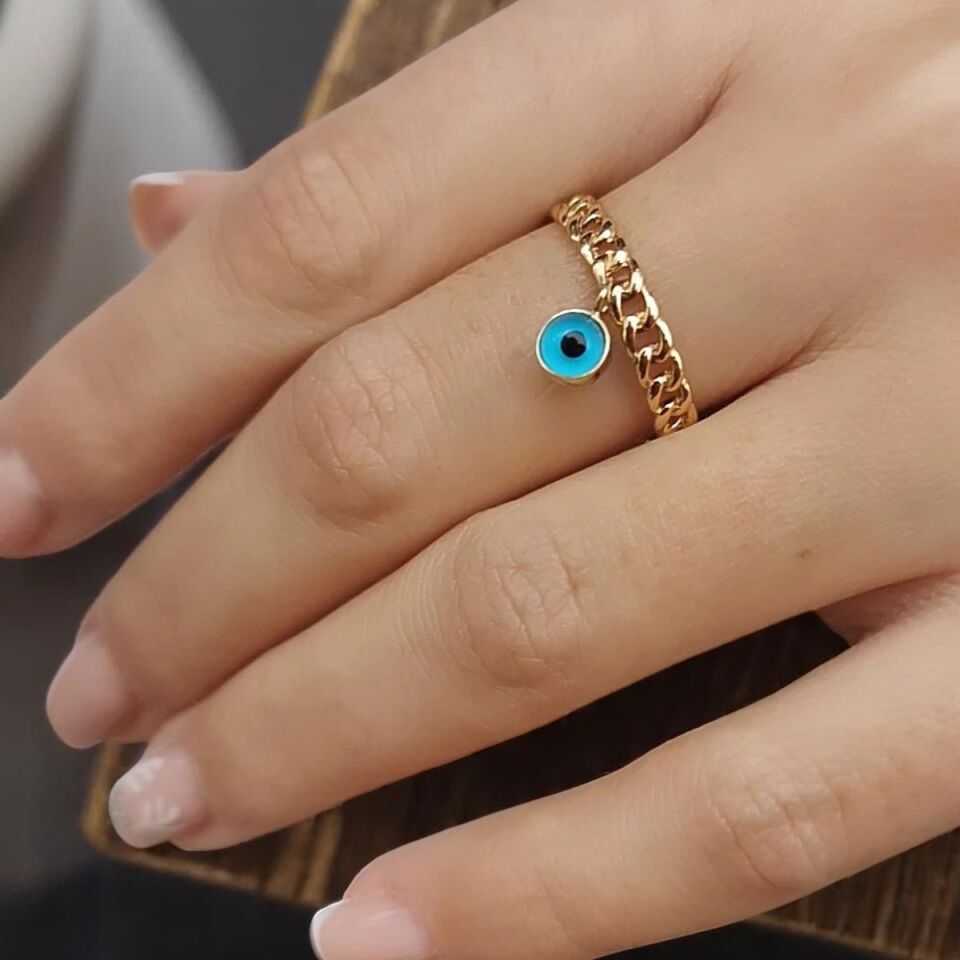 14 AYAR NAZAR BONCUĞU SALLANTILI ZİNCİR MODEL ALTIN YÜZÜK