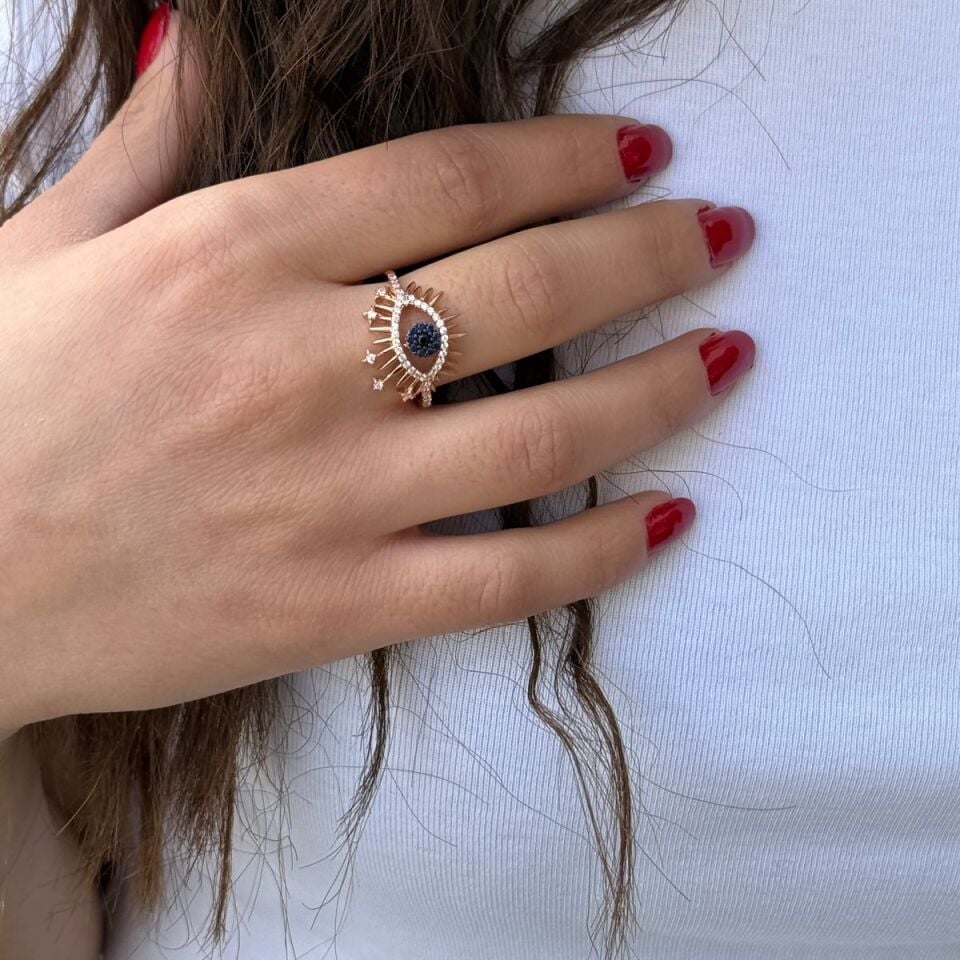 925 AYAR KİRPİKLİ GÖZ İTALYAN MODEL ROSE RENGİ GÜMÜŞ YÜZÜK