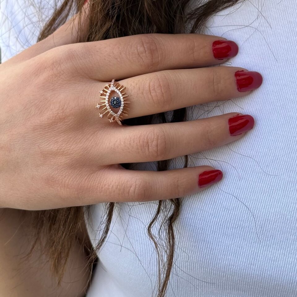 925 AYAR KİRPİKLİ GÖZ İTALYAN MODEL ROSE RENGİ GÜMÜŞ YÜZÜK