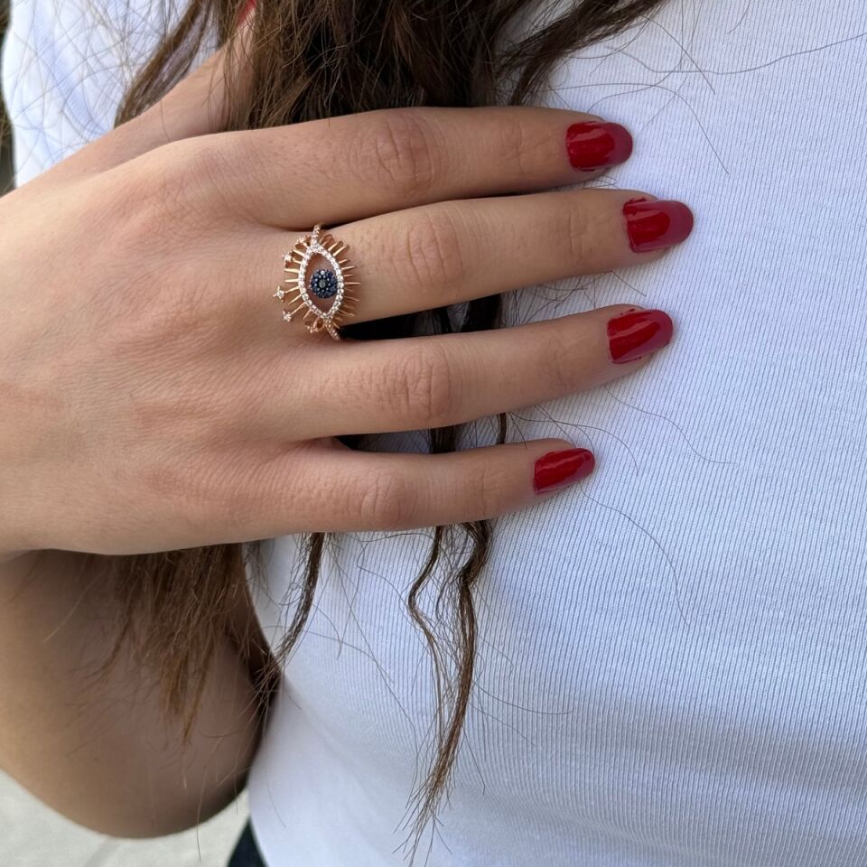 925 AYAR KİRPİKLİ GÖZ İTALYAN MODEL ROSE RENGİ GÜMÜŞ YÜZÜK