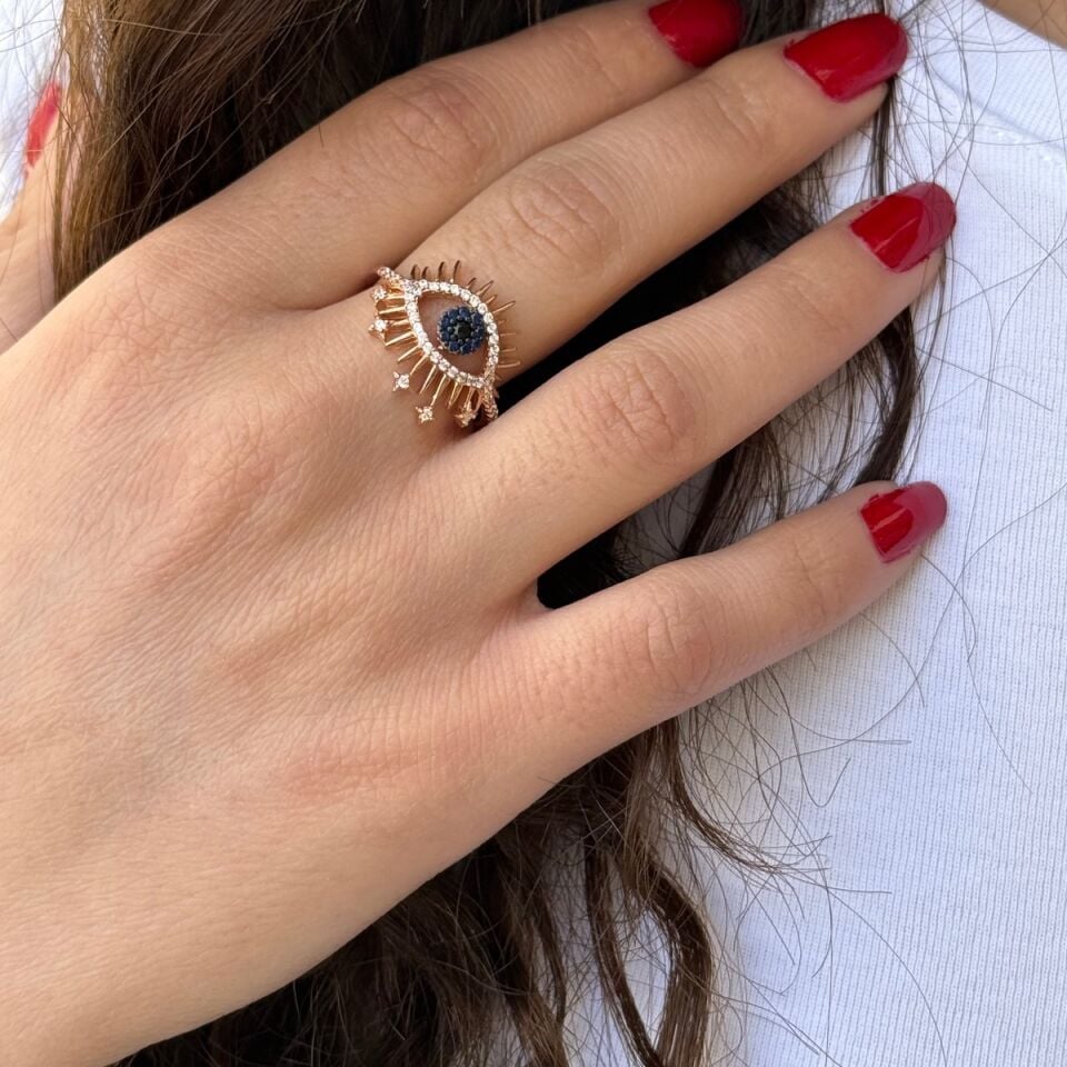 925 AYAR KİRPİKLİ GÖZ İTALYAN MODEL ROSE RENGİ GÜMÜŞ YÜZÜK