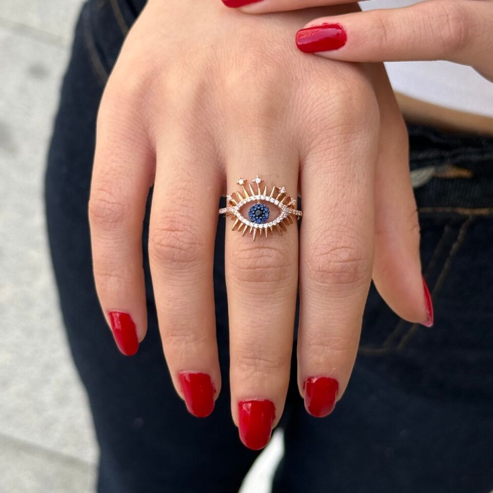 925 AYAR KİRPİKLİ GÖZ İTALYAN MODEL ROSE RENGİ GÜMÜŞ YÜZÜK