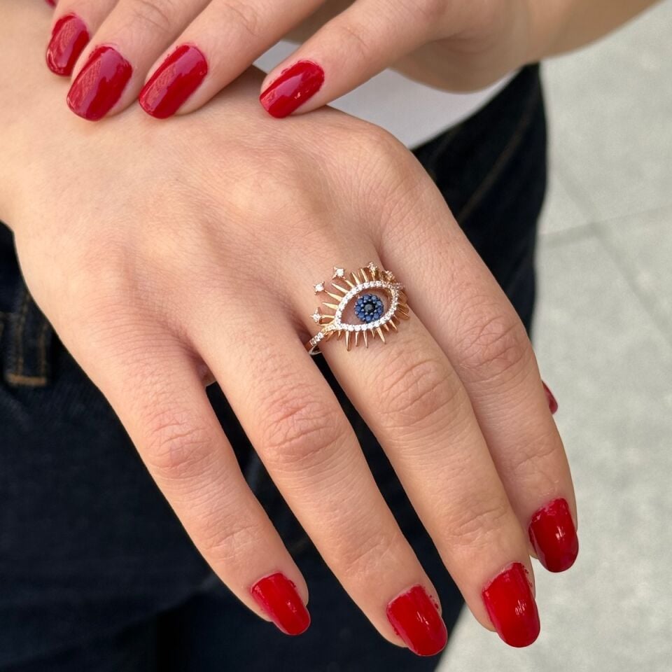 925 AYAR KİRPİKLİ GÖZ İTALYAN MODEL ROSE RENGİ GÜMÜŞ YÜZÜK