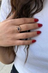 925 AYAR KİRPİKLİ GÖZ İTALYAN MODEL ROSE RENGİ GÜMÜŞ YÜZÜK 19