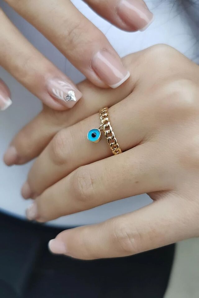 14 AYAR NAZAR BONCUĞU SALLANTILI ZİNCİR MODEL ALTIN YÜZÜK 17