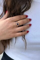 925 AYAR KİRPİKLİ GÖZ İTALYAN MODEL ROSE RENGİ GÜMÜŞ YÜZÜK 18