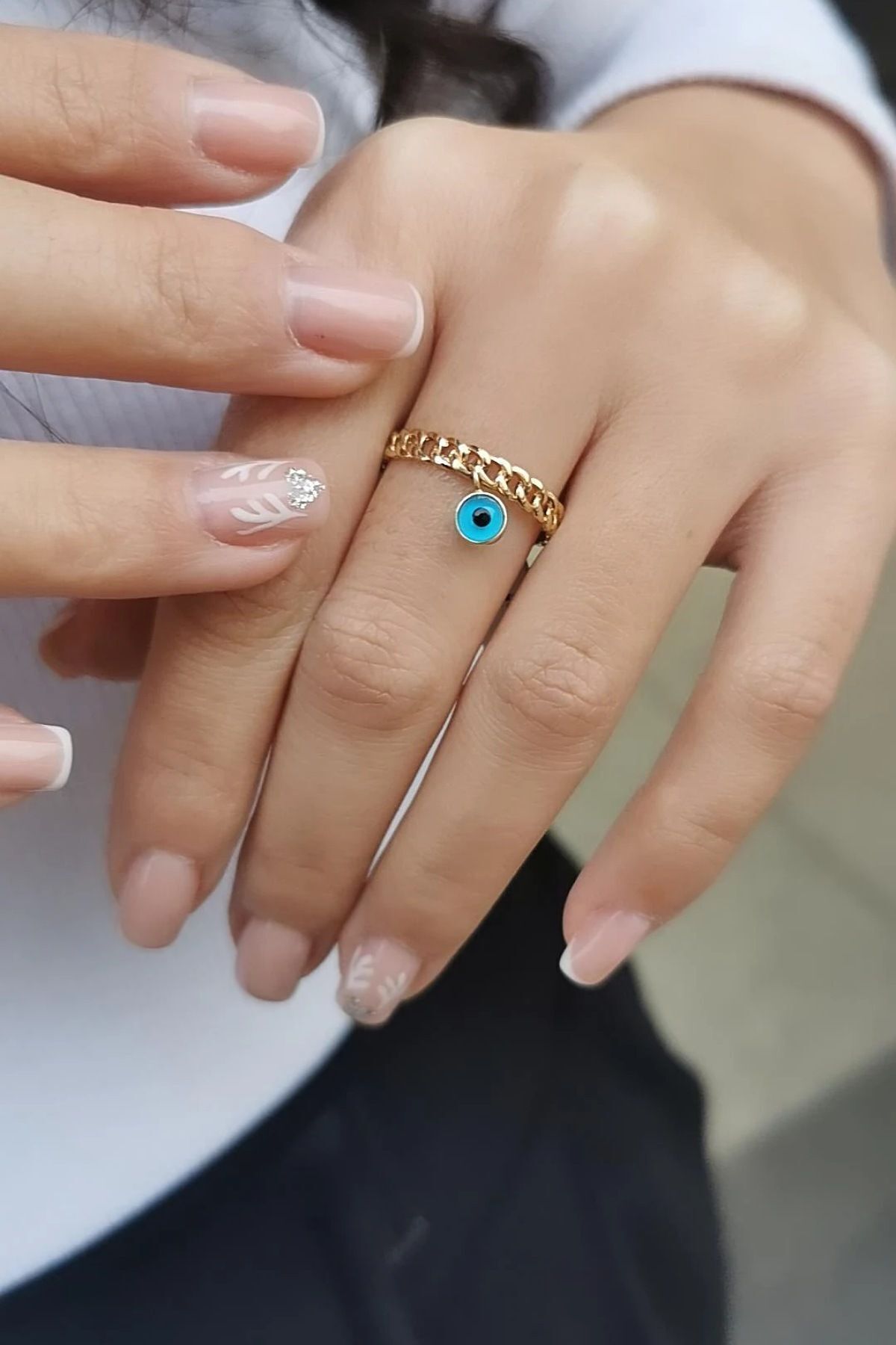 14 AYAR NAZAR BONCUĞU SALLANTILI ZİNCİR MODEL ALTIN YÜZÜK 17