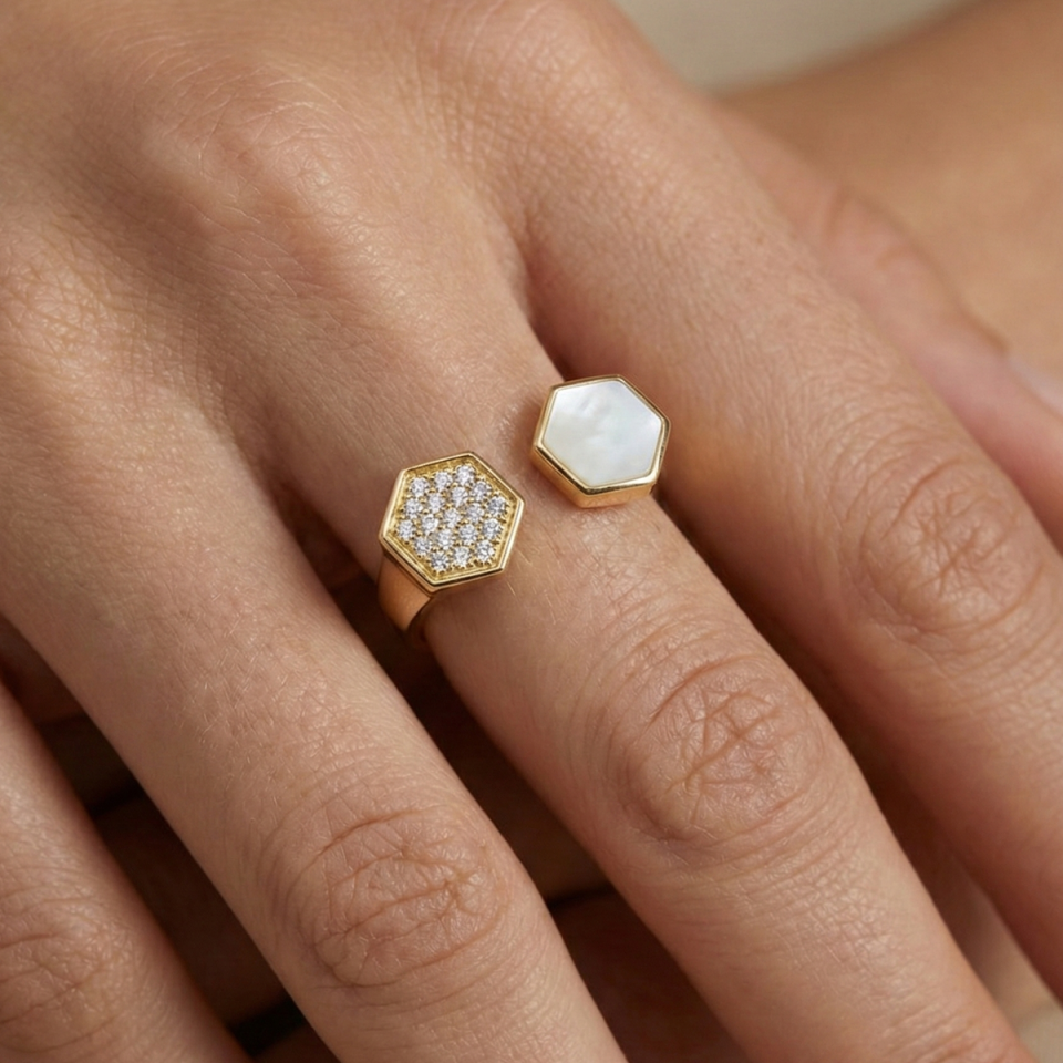 14 AYAR MİNELİ GEOMETRİK İTALYAN YÜZÜK