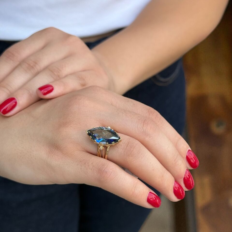 14 AYAR MİSTİK TOPAZ ÖZEL TASARIM MEKİK MODEL ALTIN YÜZÜK