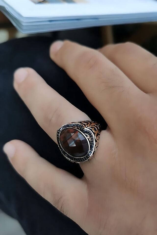 14 AYAR İTALYAN TASARIM KAPLANGÖZÜ KRİSTAL KAHVERENGİ TAŞLI ROSE ALTIN YÜZÜK 24