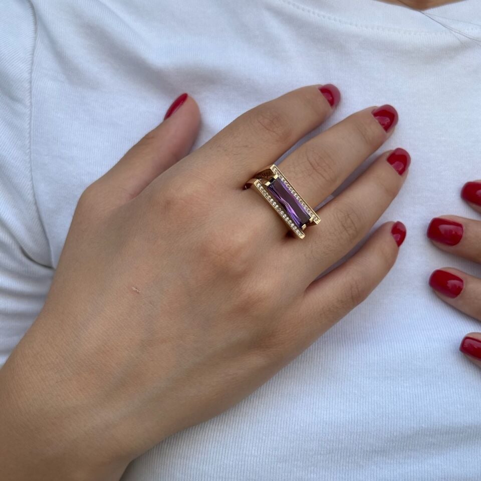 14 AYAR AMETİST TAŞLI İTALYAN ÖZEL TASARIM ALTIN YÜZÜK
