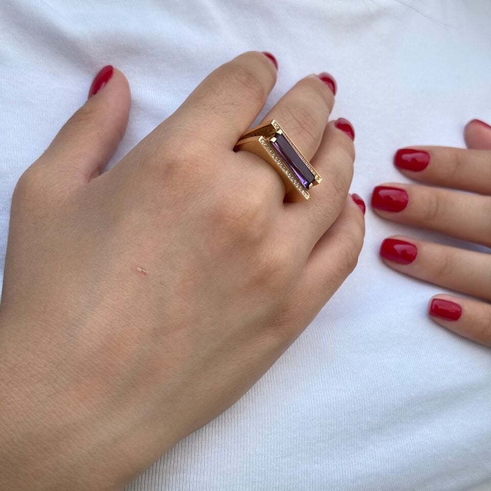 14 AYAR AMETİST TAŞLI İTALYAN ÖZEL TASARIM ALTIN YÜZÜK