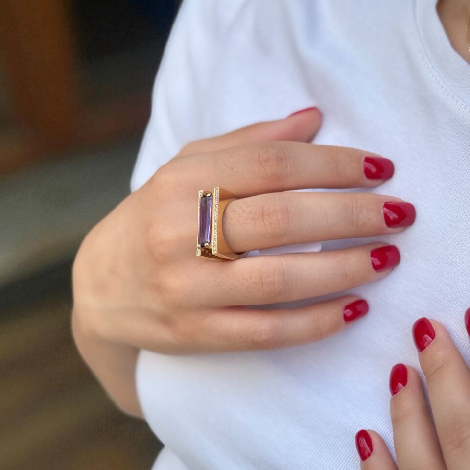 14 AYAR AMETİST TAŞLI İTALYAN ÖZEL TASARIM ALTIN YÜZÜK