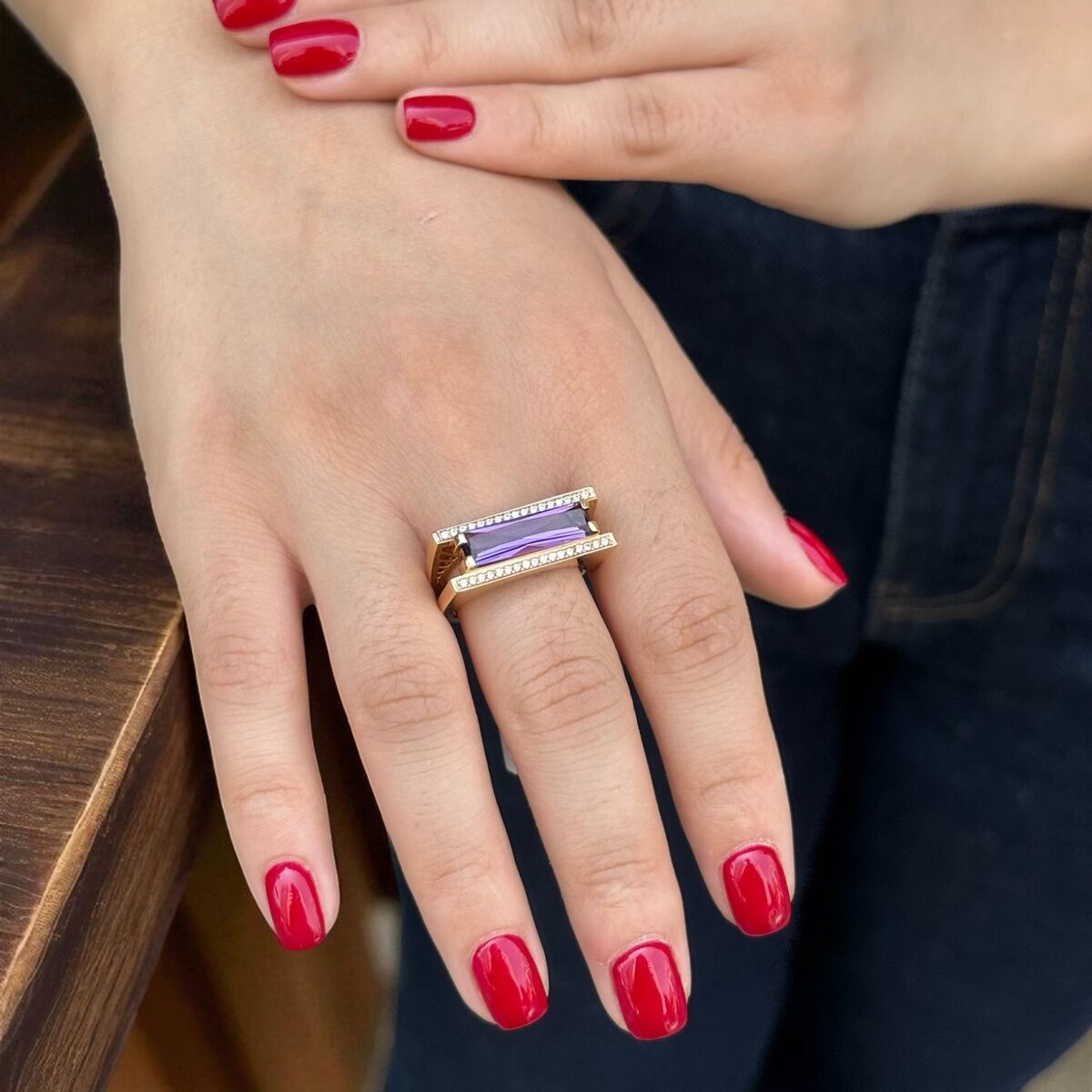 14 AYAR AMETİST TAŞLI İTALYAN ÖZEL TASARIM ALTIN YÜZÜK