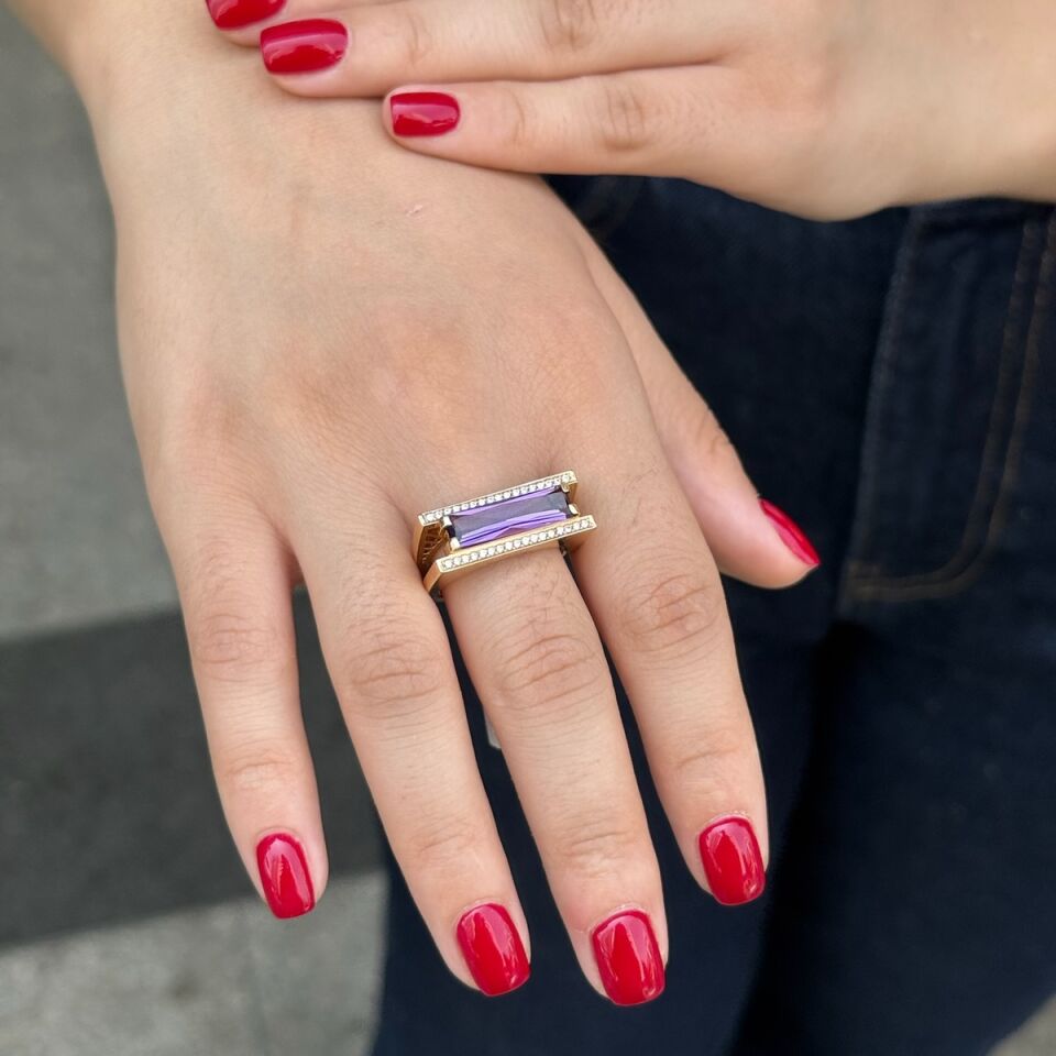 14 AYAR AMETİST TAŞLI İTALYAN ÖZEL TASARIM ALTIN YÜZÜK