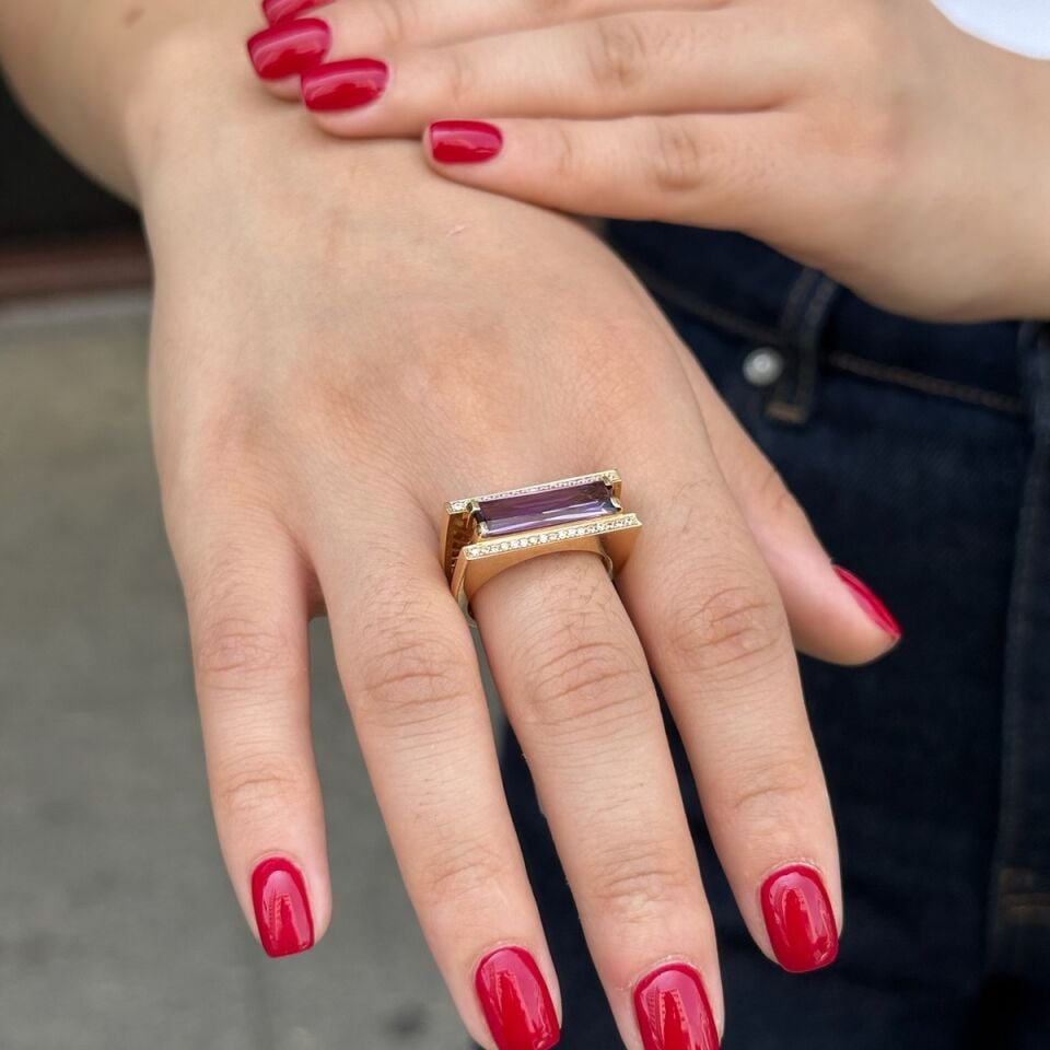 14 AYAR AMETİST TAŞLI İTALYAN ÖZEL TASARIM ALTIN YÜZÜK