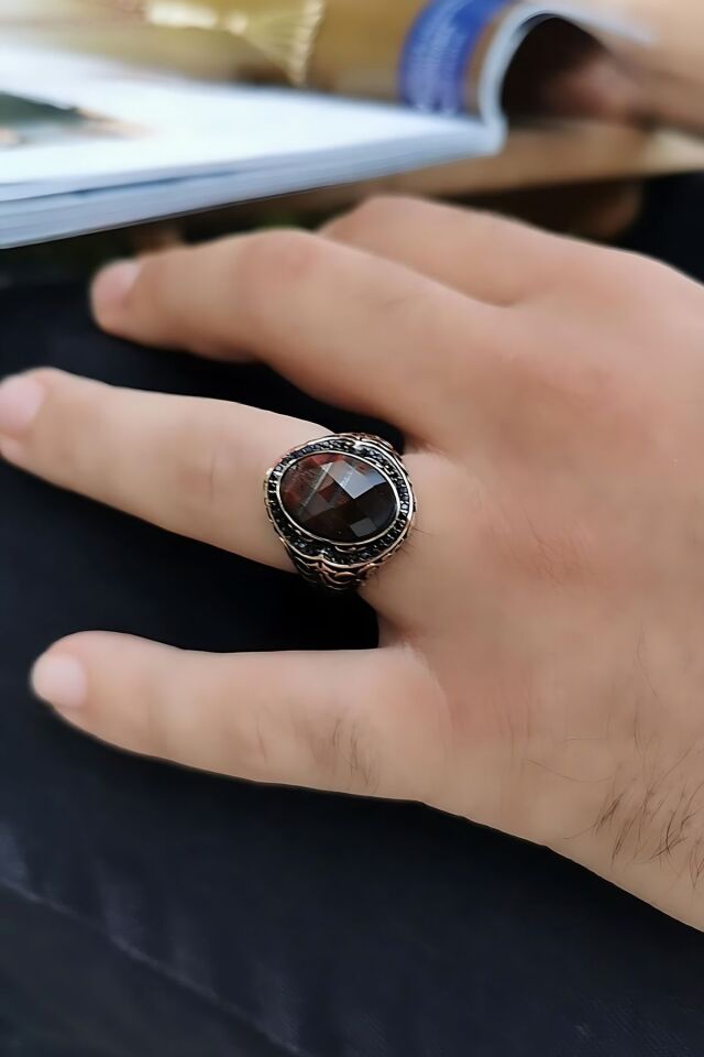 14 AYAR İTALYAN TASARIM KAPLANGÖZÜ KRİSTAL KAHVERENGİ TAŞLI ROSE ALTIN YÜZÜK 25