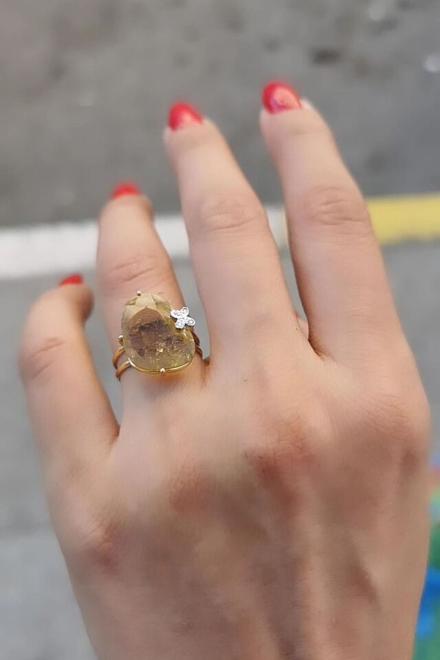 14 Ayar Pırlanta Taşlı Orjinal Turmalin Altın Yüzük 13