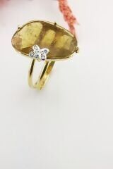 14 Ayar Pırlanta Taşlı Orjinal Turmalin Altın Yüzük 13