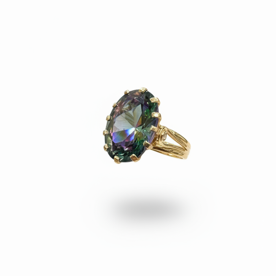 14 AYAR MİSTİK TOPAZ TAŞLI OVAL YÜZÜK