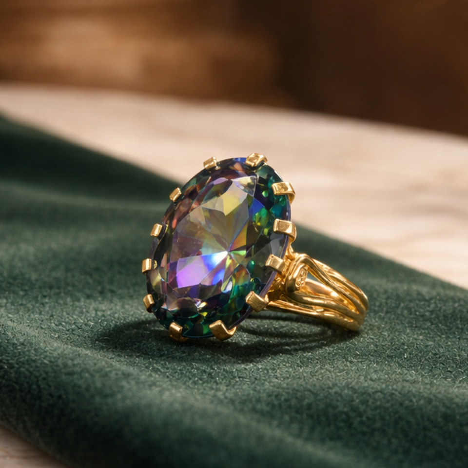 14 AYAR MİSTİK TOPAZ TAŞLI OVAL YÜZÜK