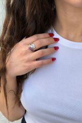 925 AYAR YAPRAK VE ÇİÇEK FİGÜRLÜ İTALYAN GÜMÜŞ YÜZÜK 15