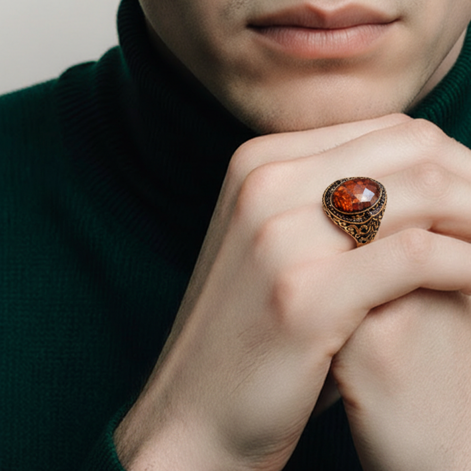 14 AYAR İTALYAN TASARIM KAPLANGÖZÜ KRİSTAL KAHVERENGİ TAŞLI ALTIN YÜZÜK