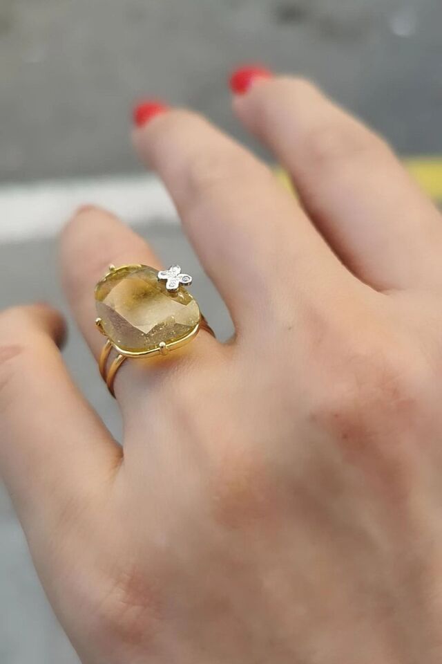 14 Ayar Pırlanta Taşlı Orjinal Turmalin Altın Yüzük 17