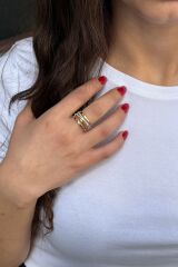 925 AYAR ALTIN RENGİ ÜZERİ PIRLANTA GÖRÜNÜMLÜ SARMAL TAŞLI İTALYAN GÜMÜŞ YÜZÜK 16