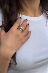 925 AYAR ALTIN RENGİ ÜZERİ PIRLANTA GÖRÜNÜMLÜ SARMAL TAŞLI İTALYAN GÜMÜŞ YÜZÜK 16