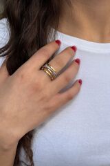 925 AYAR ALTIN RENGİ ÜZERİ PIRLANTA GÖRÜNÜMLÜ SARMAL TAŞLI İTALYAN GÜMÜŞ YÜZÜK 16