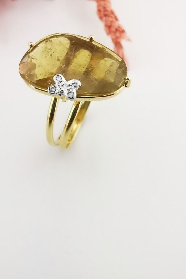 14 Ayar Pırlanta Taşlı Orjinal Turmalin Altın Yüzük 18