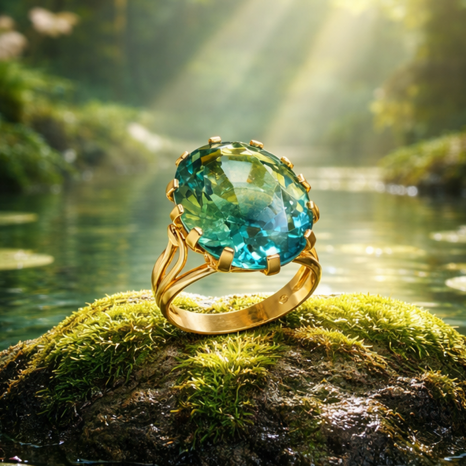 14 AYAR TURMALİN TAŞLI ALTIN YÜZÜK