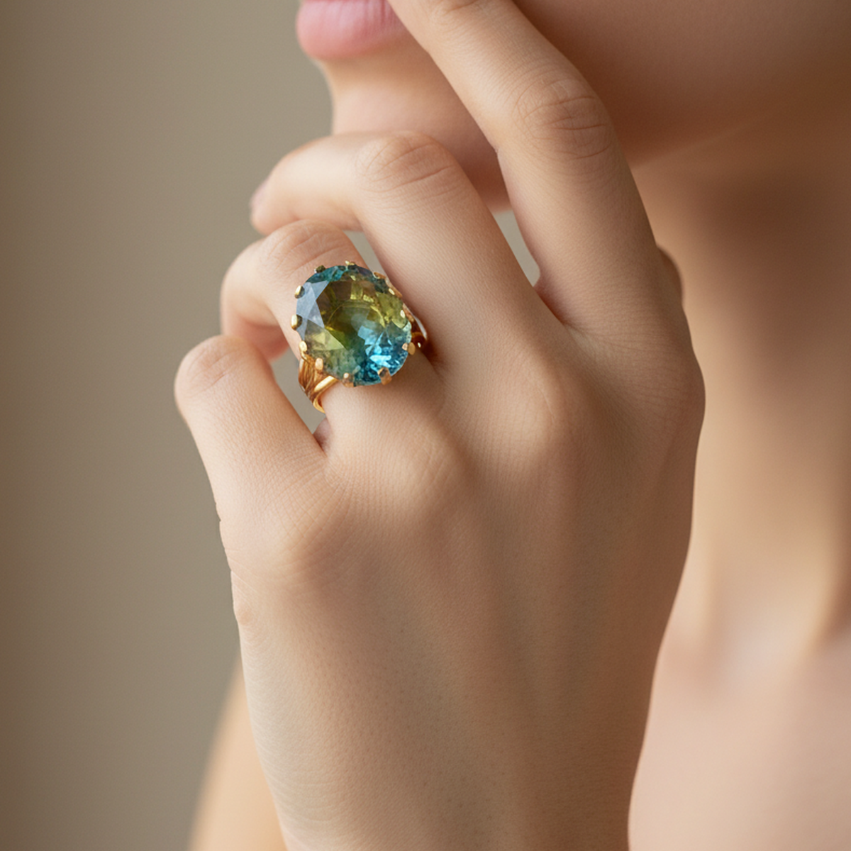 14 AYAR TURMALİN TAŞLI ALTIN YÜZÜK