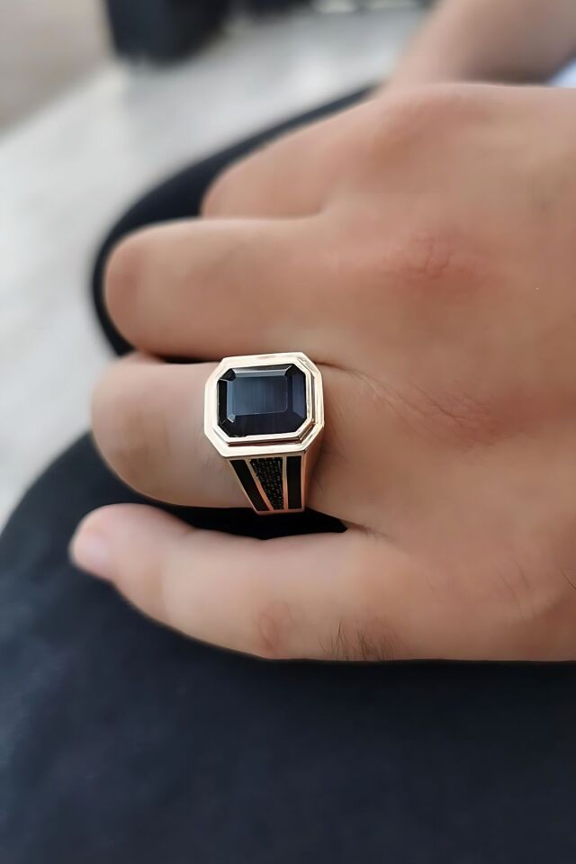 14 AYAR İTALYAN TASARIM GRİ SİYAH YANSIMALI KEDİGÖZÜ TAŞLI ROSE ALTIN ERKEK YÜZÜK 27