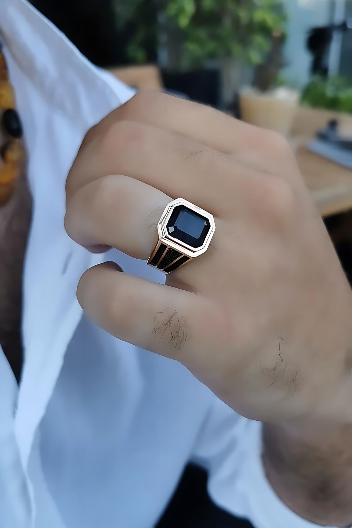 14 AYAR İTALYAN TASARIM GRİ SİYAH YANSIMALI KEDİGÖZÜ TAŞLI ROSE ALTIN ERKEK YÜZÜK 26