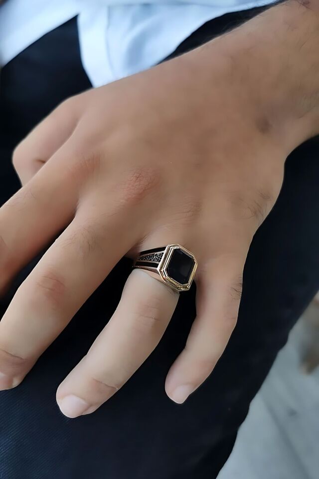 14 AYAR İTALYAN TASARIM GRİ SİYAH YANSIMALI KEDİGÖZÜ TAŞLI ROSE ALTIN ERKEK YÜZÜK 26