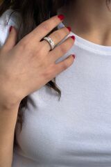 925 AYAR BEYAZ MİNELİ ROSE RENGİ İTALYAN GÜMÜŞ YÜZÜK 16