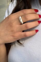 925 AYAR BEYAZ MİNELİ ROSE RENGİ İTALYAN GÜMÜŞ YÜZÜK 16