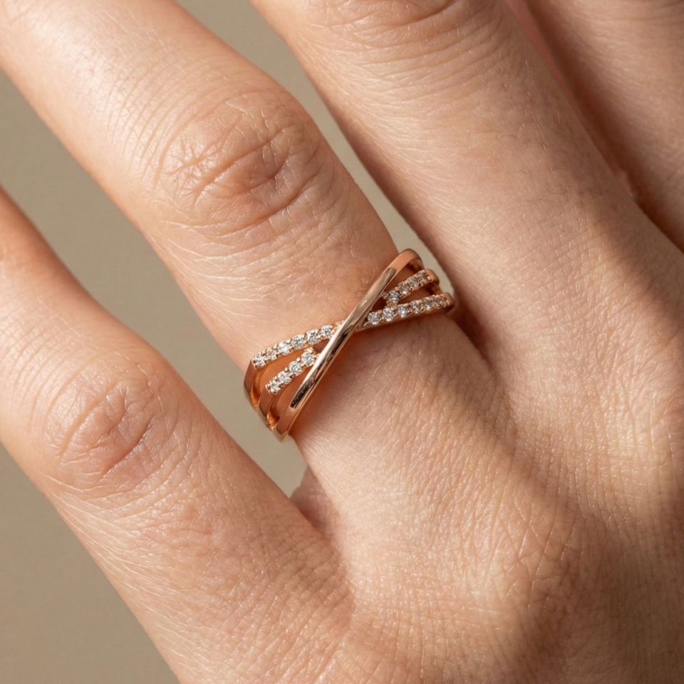 14 AYAR ROSE RENGİ İTALYAN ÇAPRAZ MODEL ALTIN YÜZÜK