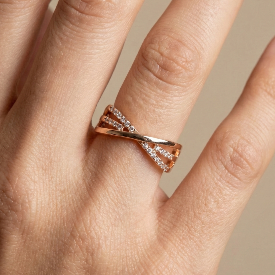 14 AYAR ROSE RENGİ İTALYAN ÇAPRAZ MODEL ALTIN YÜZÜK