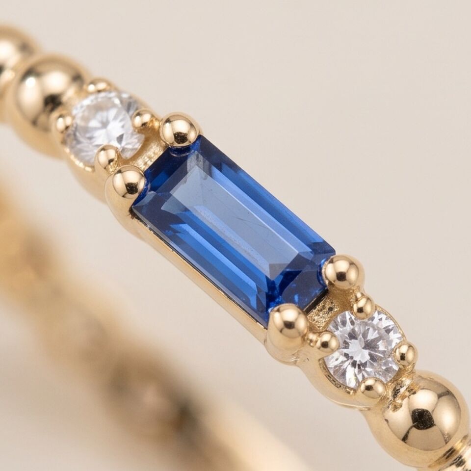 14 AYAR BAGET LACİVERT TAŞLI TOPTOP MİNİMAL YÜZÜK