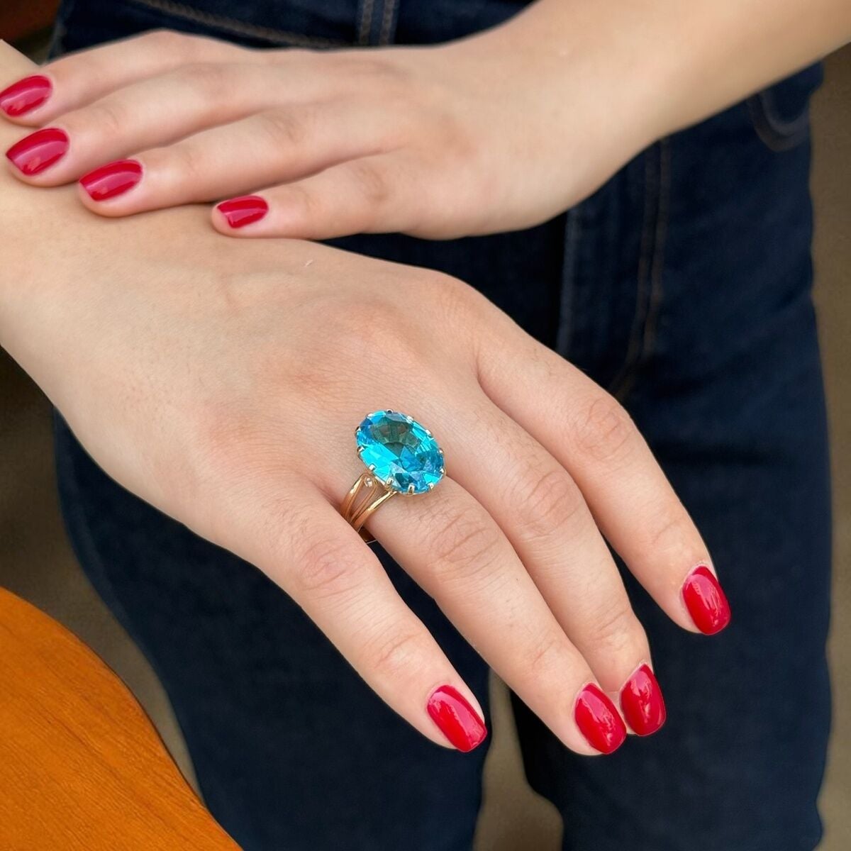 14 AYAR MAVİ TAŞLI ÖZEL TASARIM ALTIN YÜZÜK