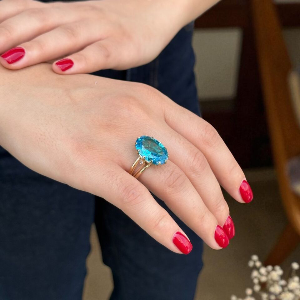 14 AYAR MAVİ TAŞLI ÖZEL TASARIM ALTIN YÜZÜK