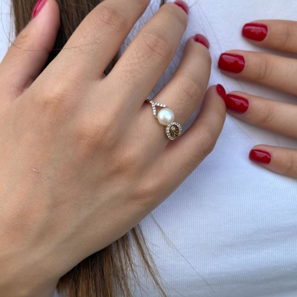 14 AYAR İNCİLİ ÖZEL TASARIM ALTIN YÜZÜK