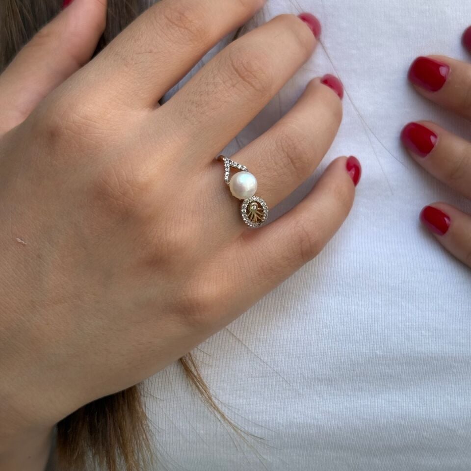 14 AYAR İNCİLİ ÖZEL TASARIM ALTIN YÜZÜK