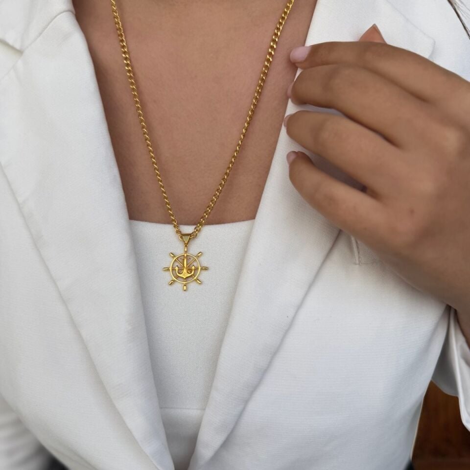 22 AYAR ÖZEL ÜRETİM ÇAPA DÜMEN DENİZCİ KOLYE UCU VE ZİNCİRİ