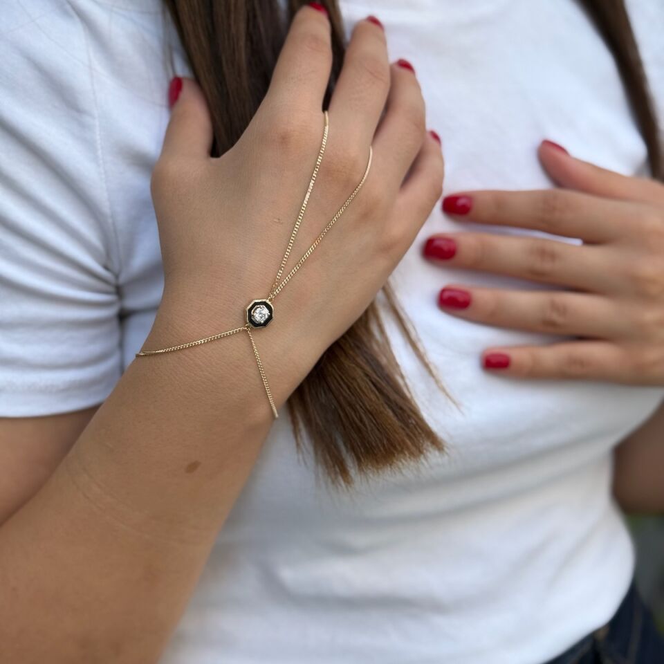 14 AYAR ORTASI SİYAH MİNELİ ALTIGEN MODEL İTALYAN ZİNCİRLİ ŞAHMERAN